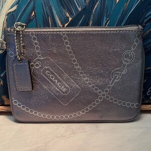 Coach Metallic Silver-Blue Chain Print Wristlet